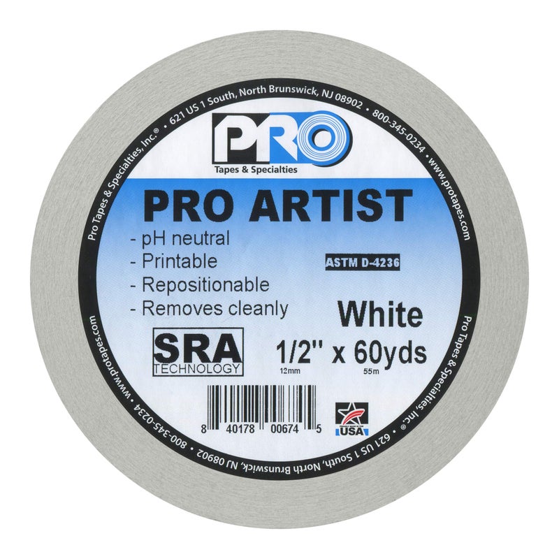 Pro Tapes ProTapes Artist Tape Flatback Printable Paper Board or Console Tape, 60 yds Length x 1/2"" Width, White (Pack of 1) - Image 2